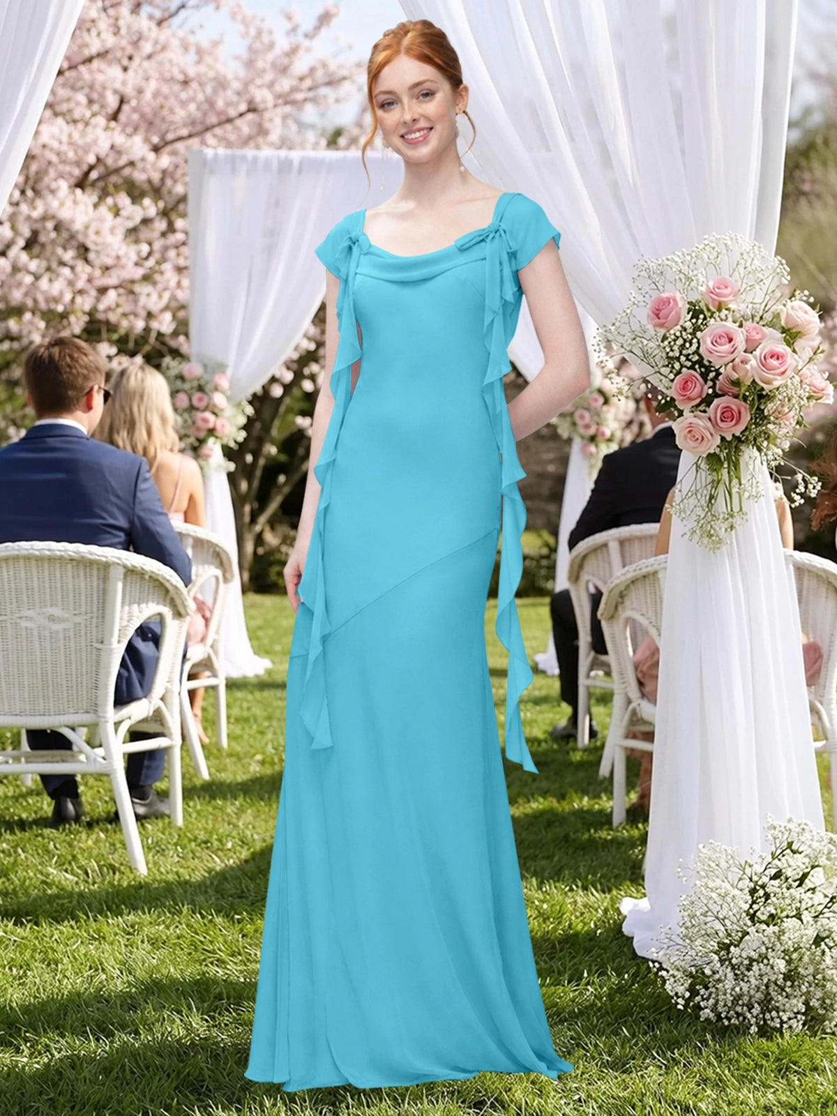 Flowy Ruffle Sheath Bridesmaid Dress 