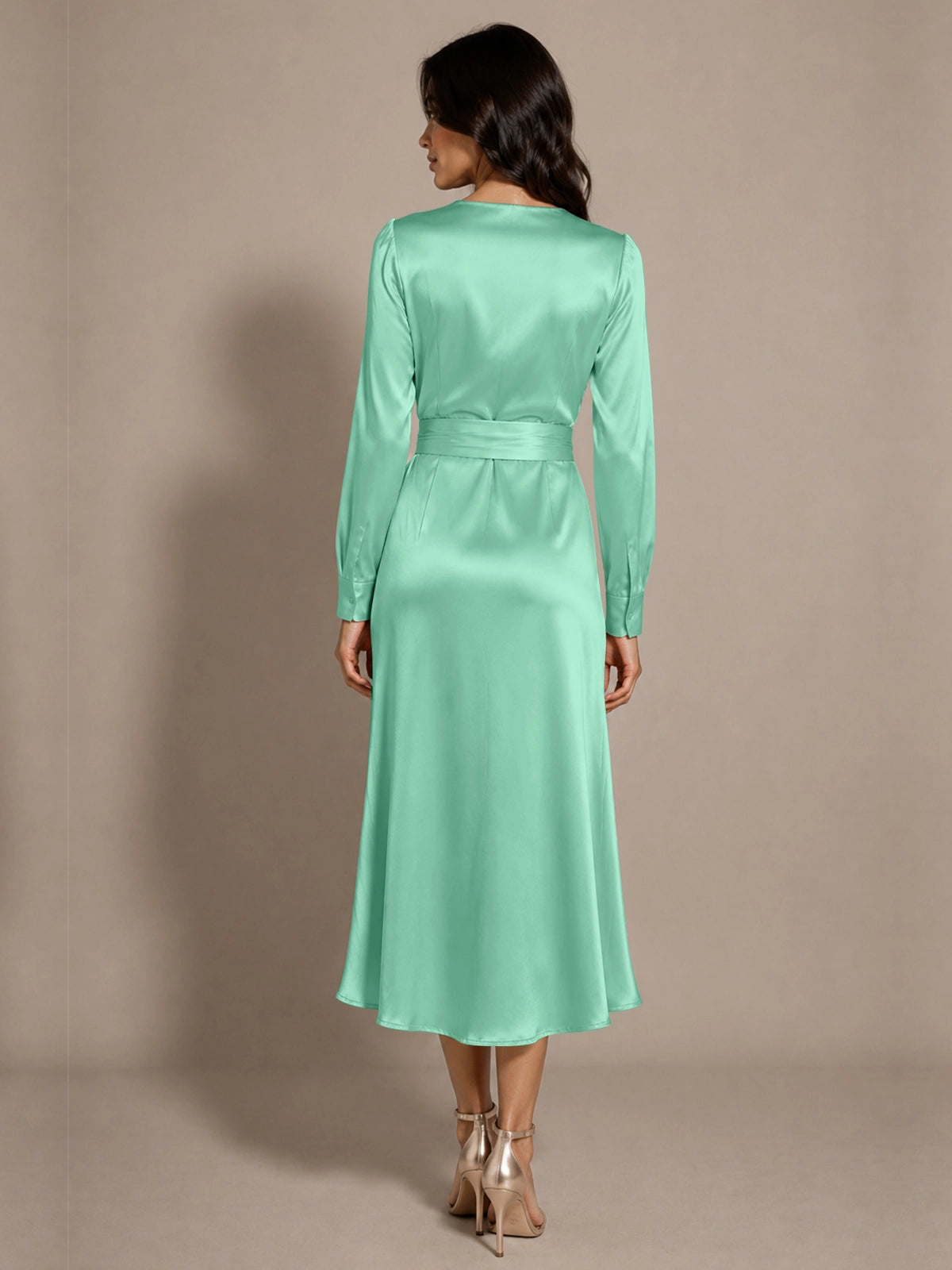 Silk-like Mother of the Bride Dress with Self-Tie Sash 