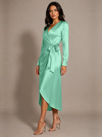 Silk-like Mother of the Bride Dress with Self-Tie Sash 