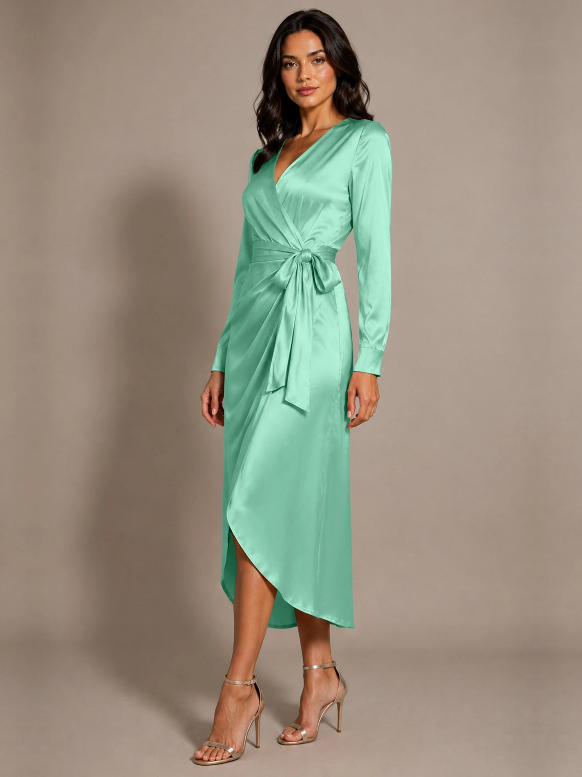 Silk-like Mother of the Bride Dress with Self-Tie Sash 