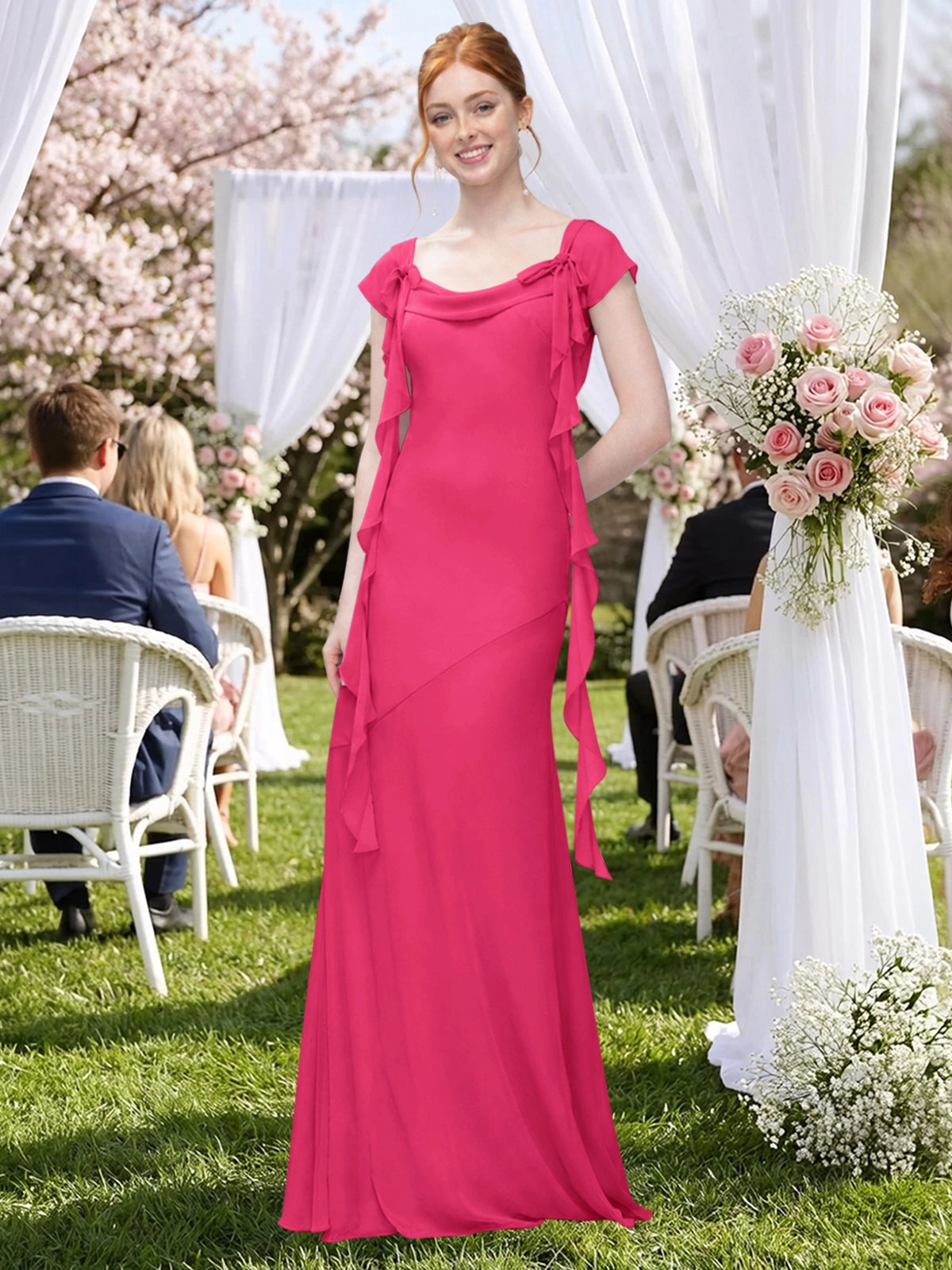 Flowy Ruffle Sheath Bridesmaid Dress 