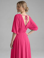 V-neck Slit Ruched Mother Dress 