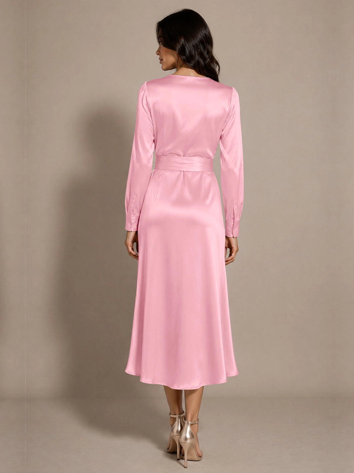 Silk-like Mother of the Bride Dress with Self-Tie Sash 
