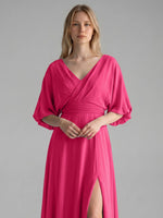 V-neck Slit Ruched Mother Dress 