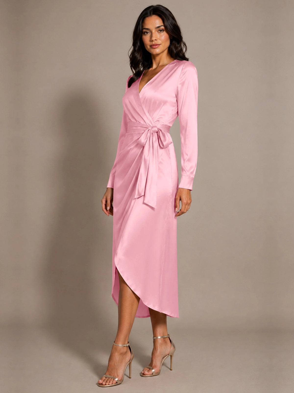 Silk-like Mother of the Bride Dress with Self-Tie Sash 