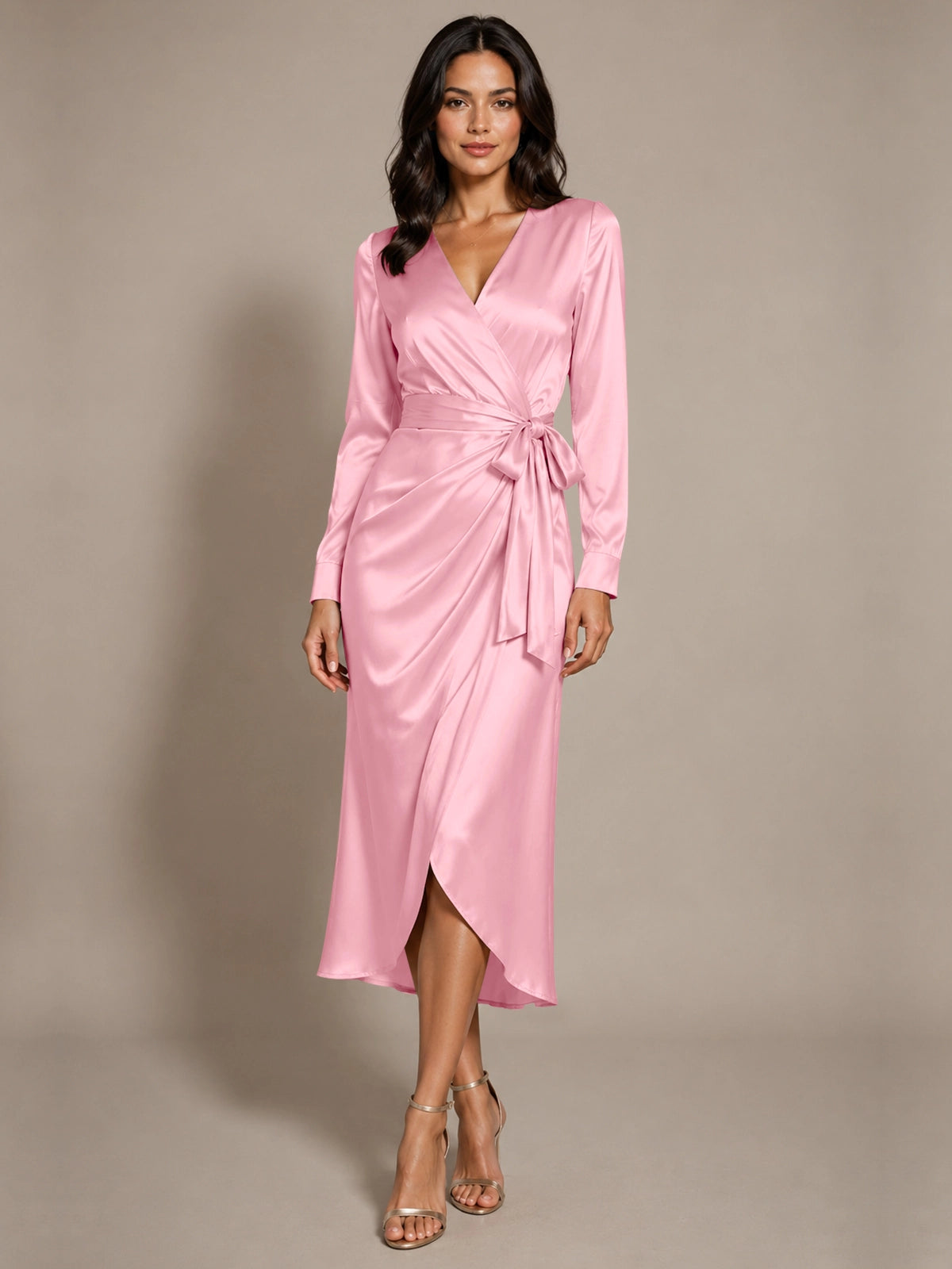 Silk-like Mother of the Bride Dress with Self-Tie Sash 