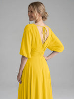 V-neck Slit Ruched Mother Dress 