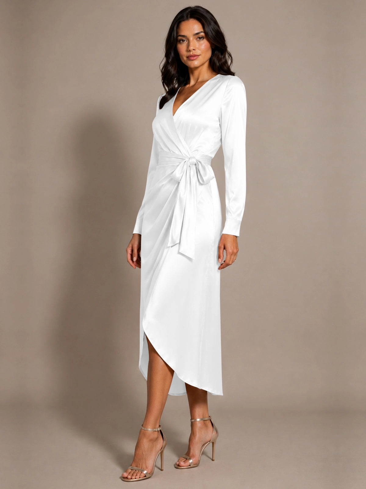 Silk-like Mother of the Bride Dress with Self-Tie Sash 
