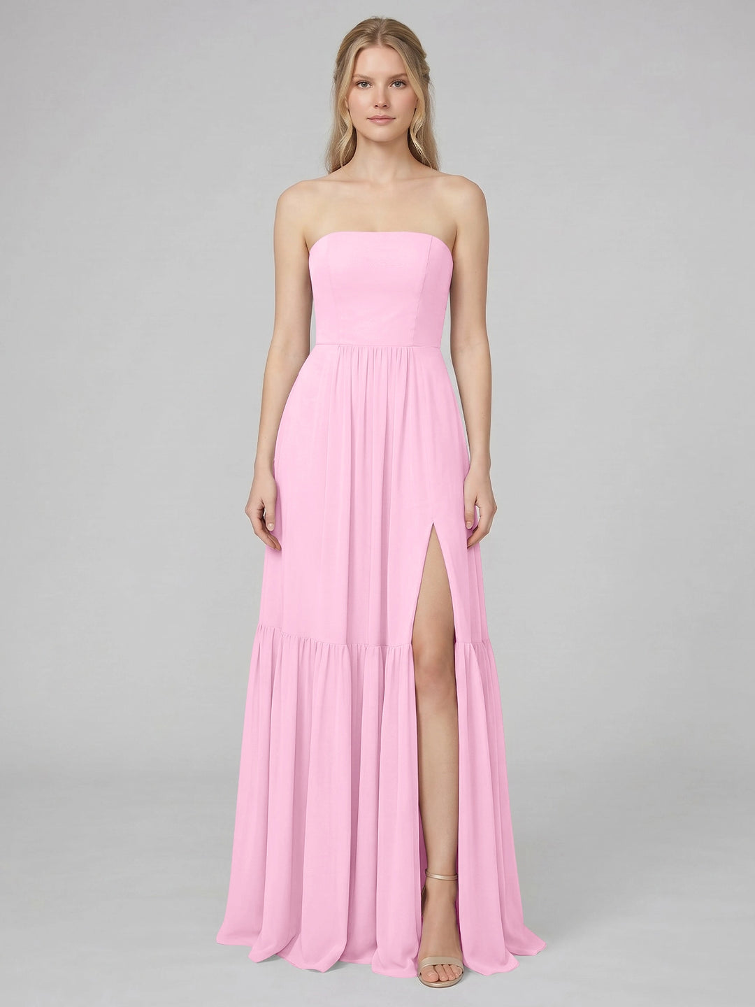 Strapless Bridesmaid Dress with Slit #Light Pink