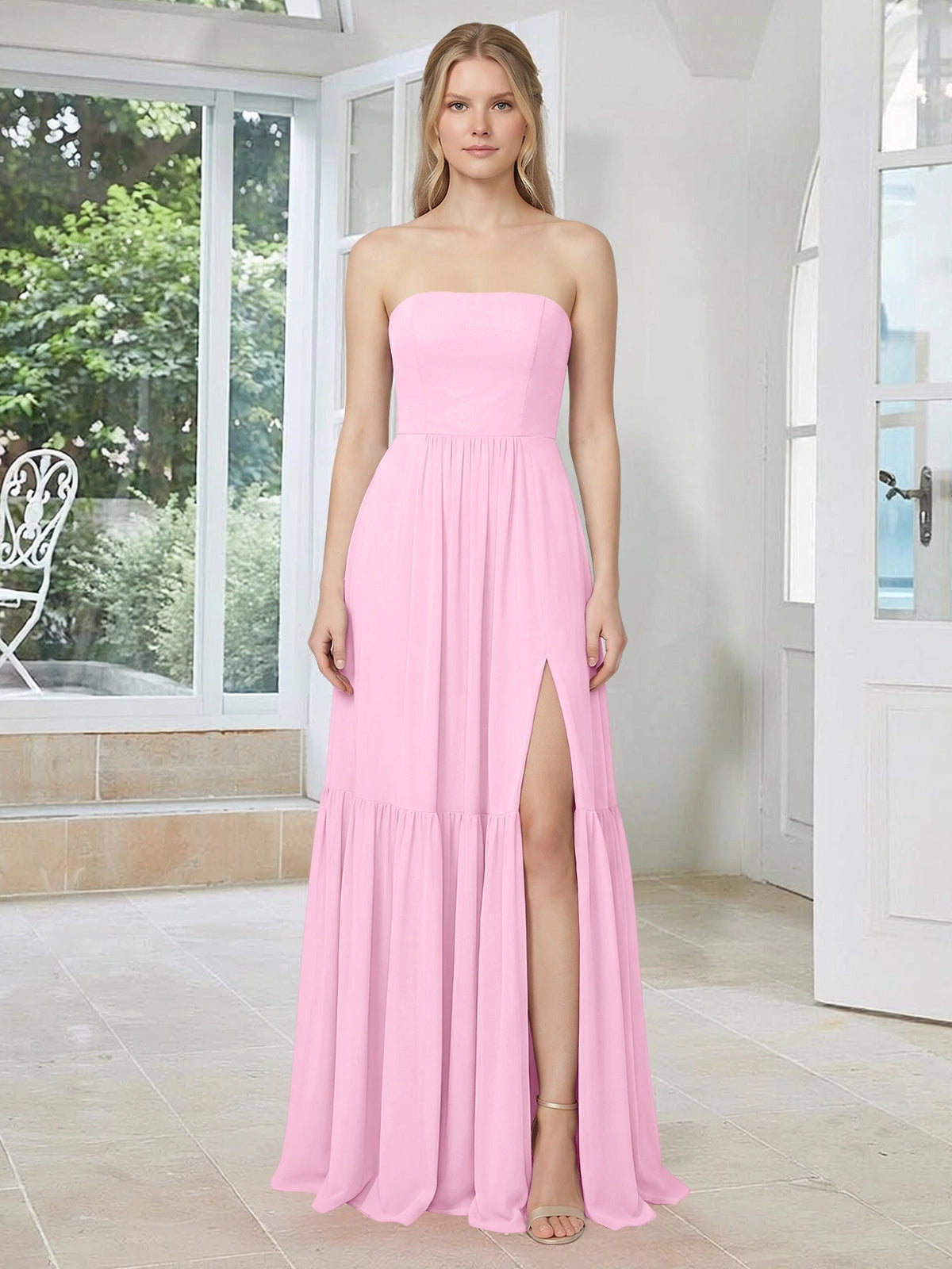 Strapless Bridesmaid Dress with Slit 