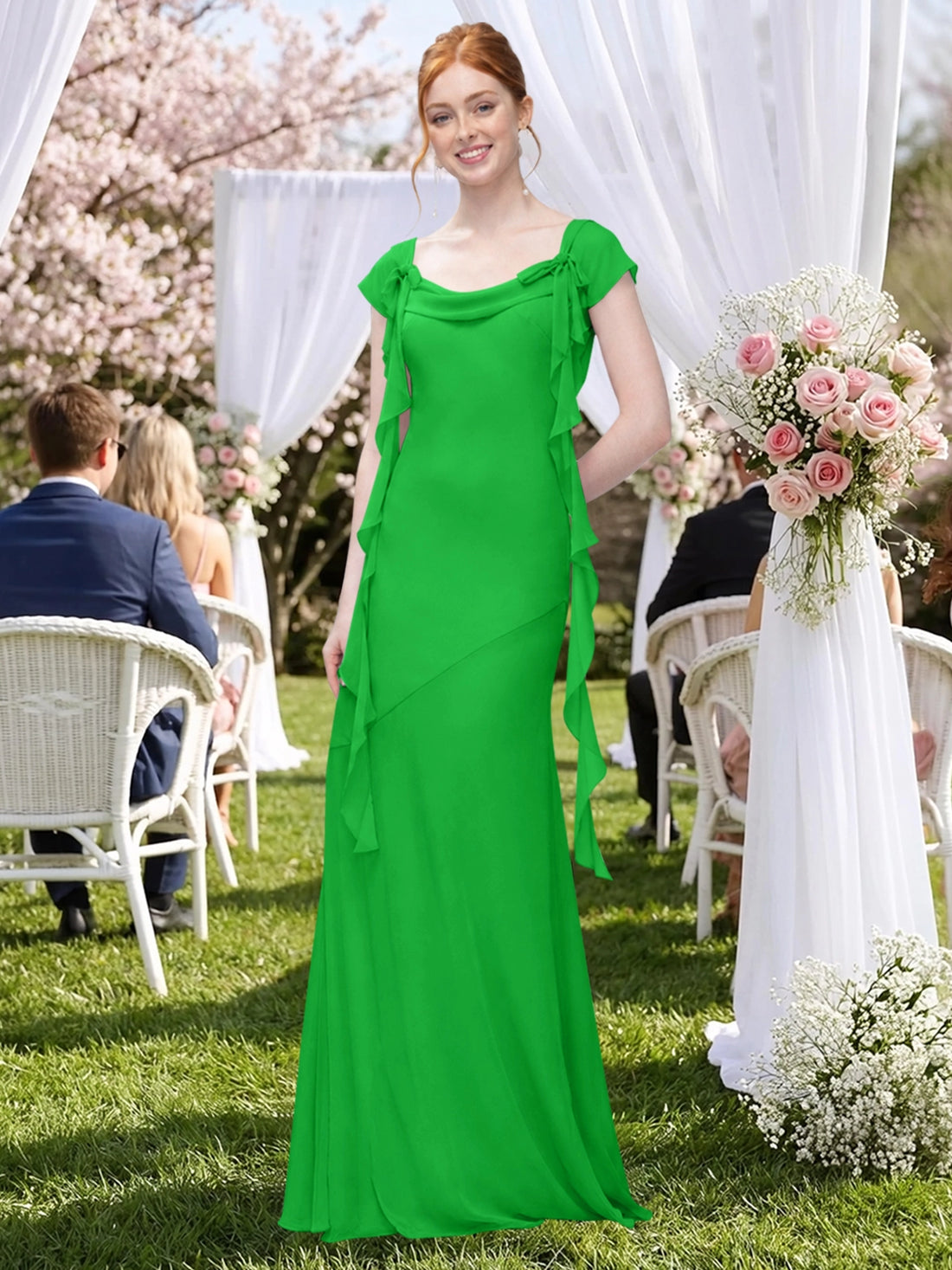 Flowy Ruffle Sheath Bridesmaid Dress 