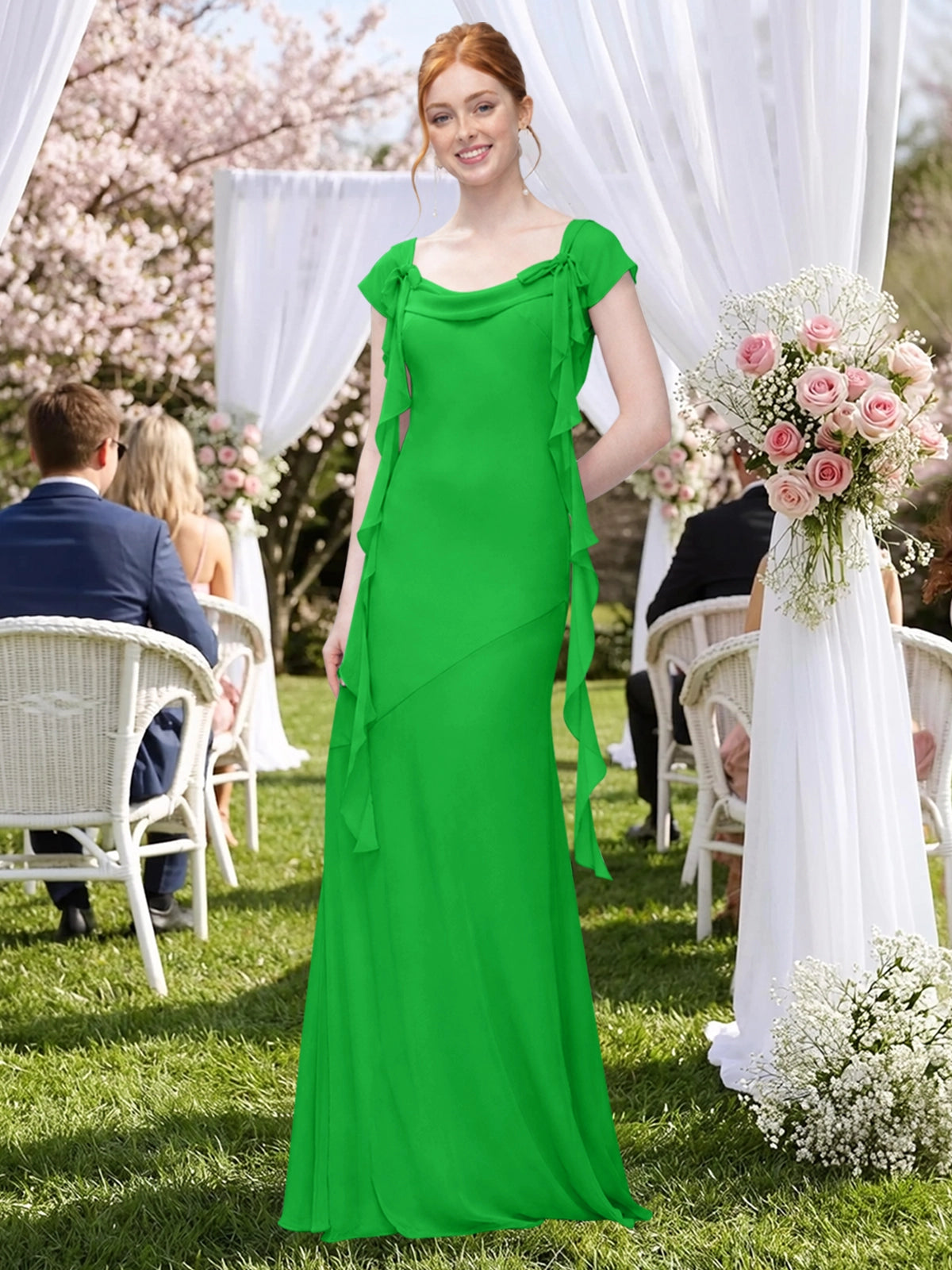 Flowy Ruffle Sheath Bridesmaid Dress 