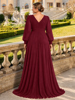 Chiffon Mother of the Bride Dress with Long Sleeves-Plus Size