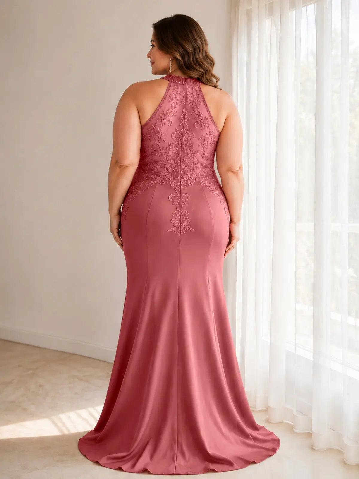 Halter Neckline Trumpet Dress-Plus Size