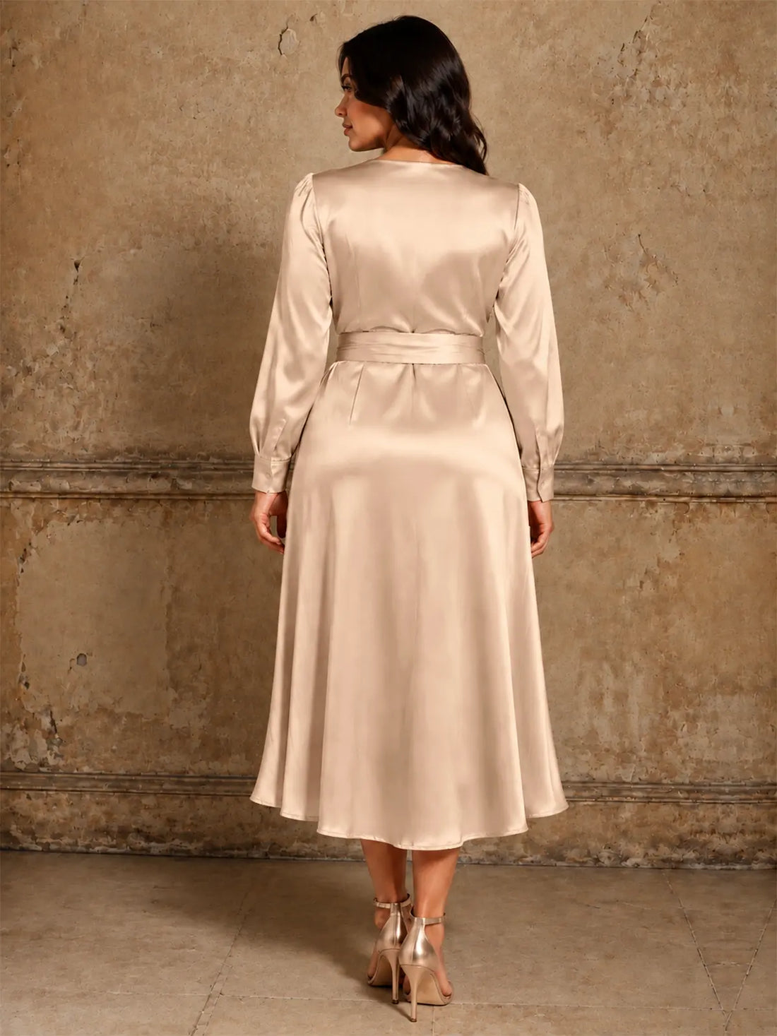 Silk-like Mother of the Bride Dress with Self-Tie Sash-Plus Size