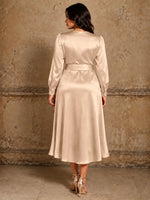 Silk-like Mother of the Bride Dress with Self-Tie Sash-Plus Size