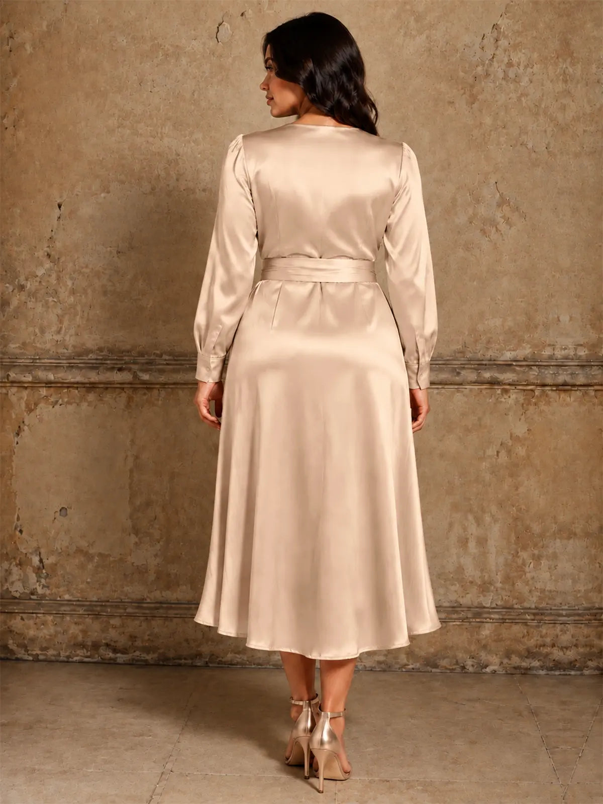 Silk-like Mother of the Bride Dress with Self-Tie Sash-Plus Size