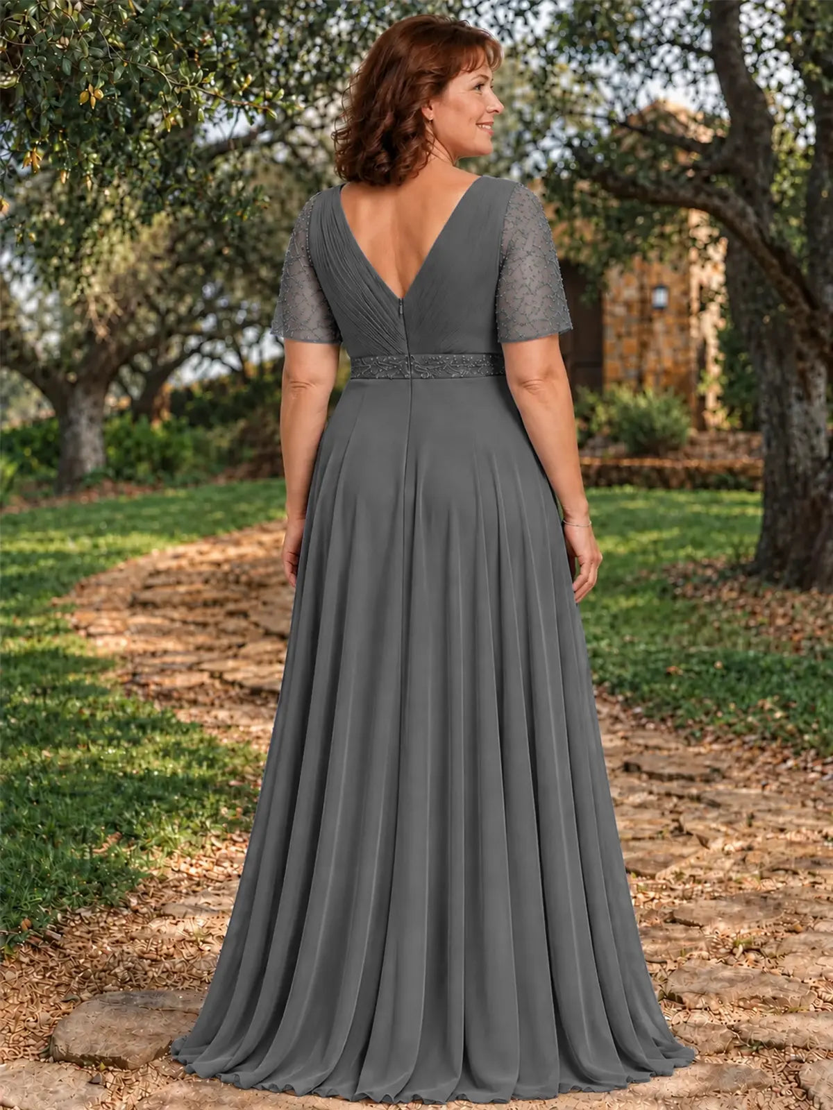 Surplice Neckline Mother of the Bride Dress with Slit-Plus Size