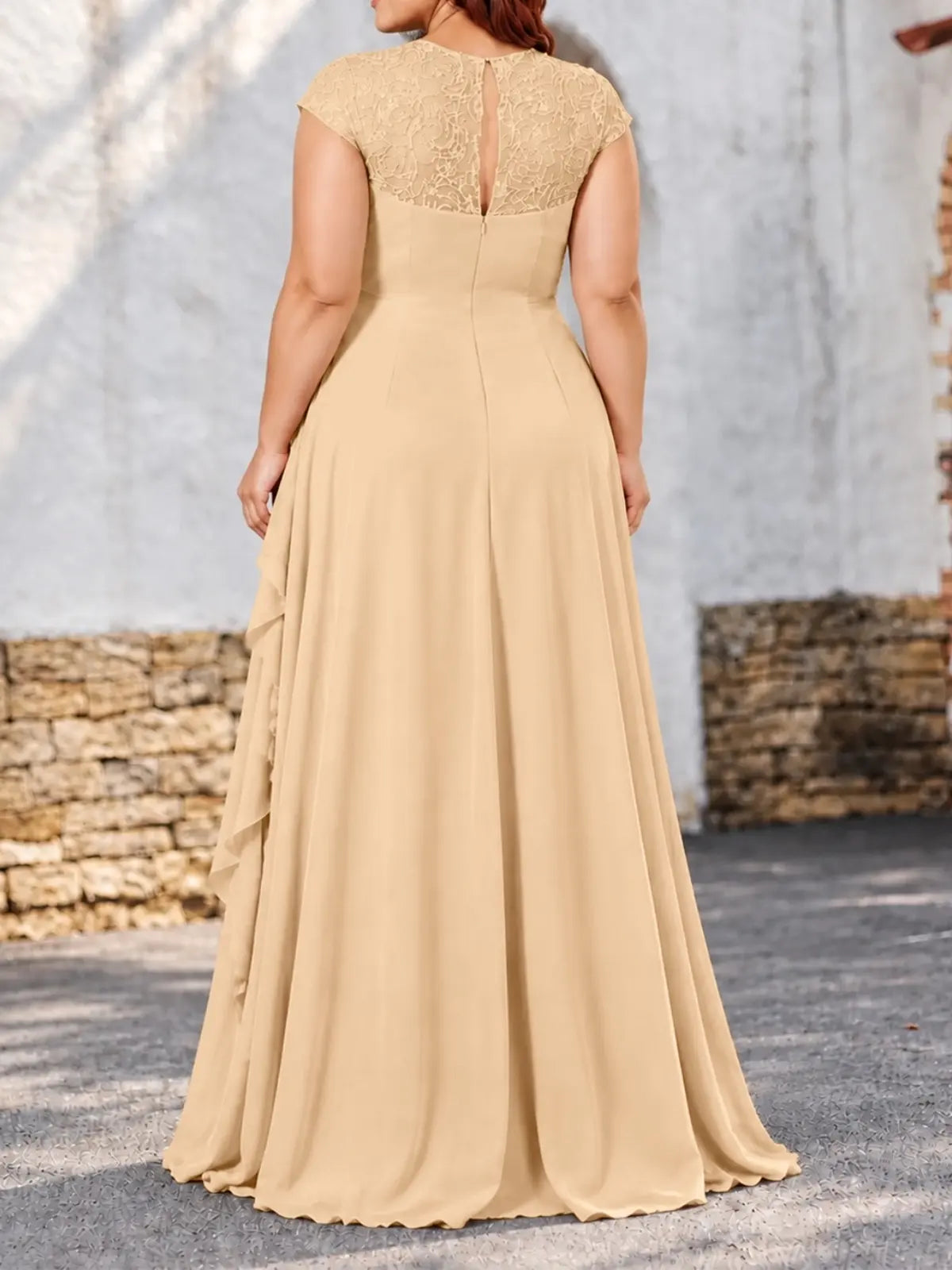 Chiffon Mother of the Bride Dress with Lace Appliques-Plus Size