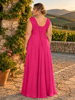 V-neck Pleated Beading Chiffon Dress-Plus Size