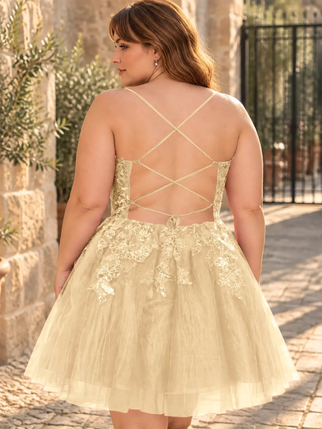 Applique Soft Tulle Mini Dress-Plus Size