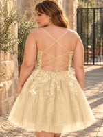 Applique Soft Tulle Mini Dress-Plus Size