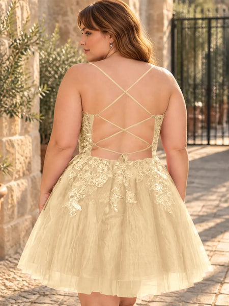 Applique Soft Tulle Mini Dress-Plus Size