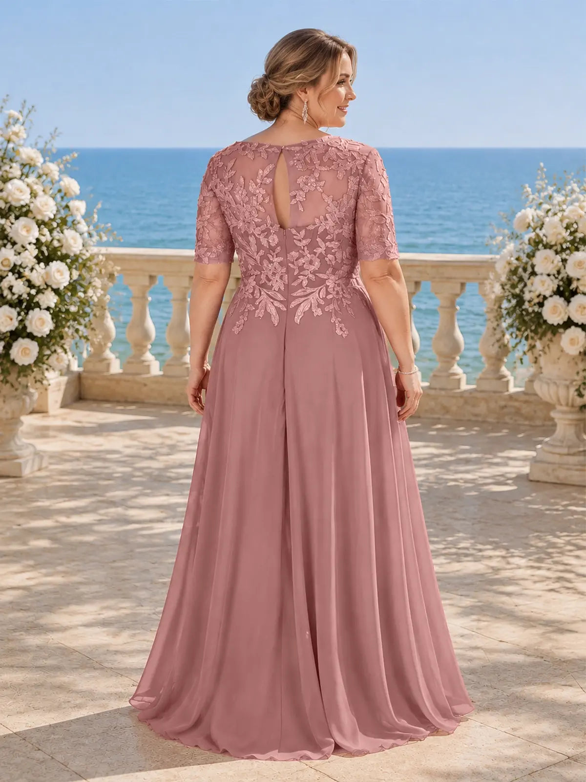 Lace Mother Dress with Half Sleeves-Plus Size