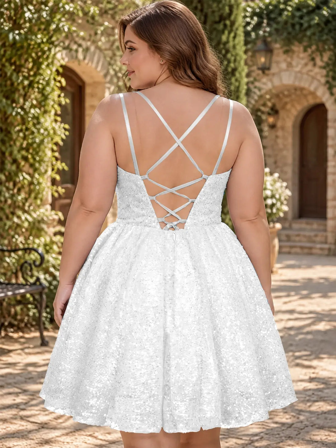 Sparkly Sequined A-line Mini Dress-Plus Size