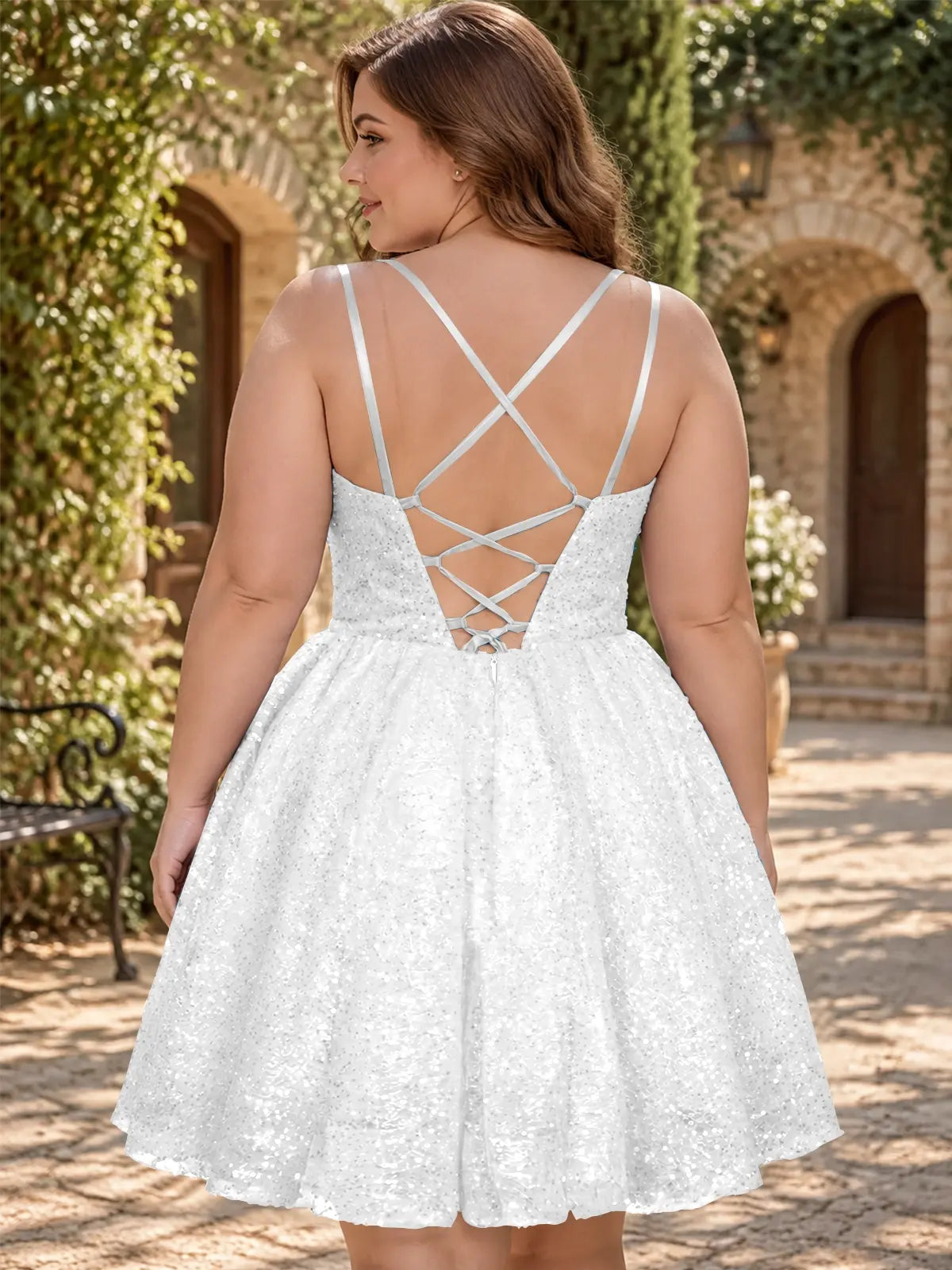 Sparkly Sequined A-line Mini Dress-Plus Size