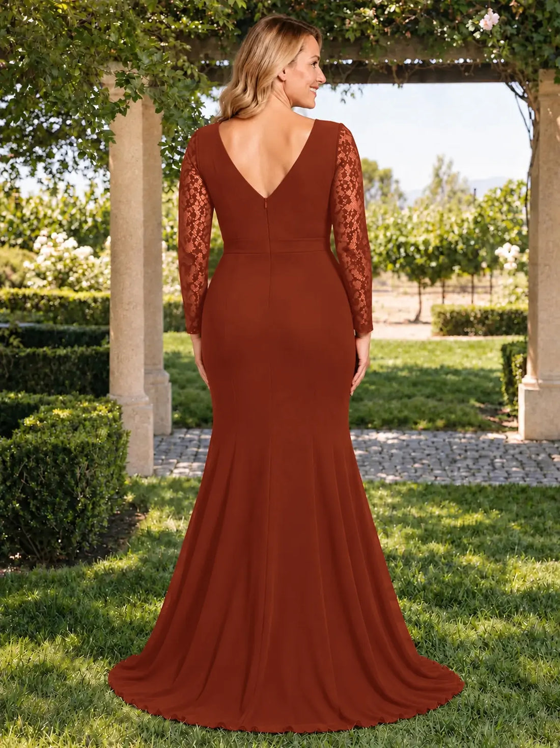 Mermaid Mother of the Bride Dress with Long Lace Sleeves-Plus Size