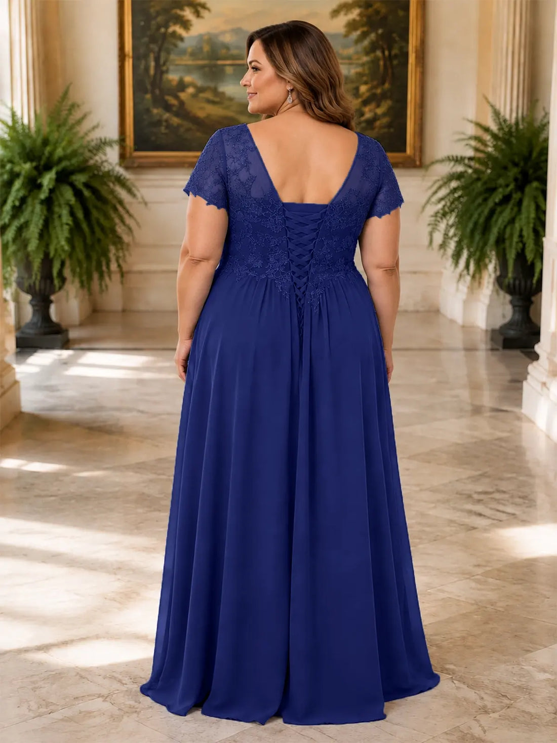 Short Sleeves Chiffon Dress-Plus Size