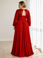 Sequined Sleeves Corset A-Line Dress-Plus Size