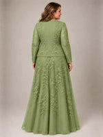 Two-Piece Lace Mother of the Bride Dress with Long Sleeves-Plus Size