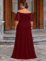 Chiffon Mother of the Bride Dress with 3D Rosette-Plus Size