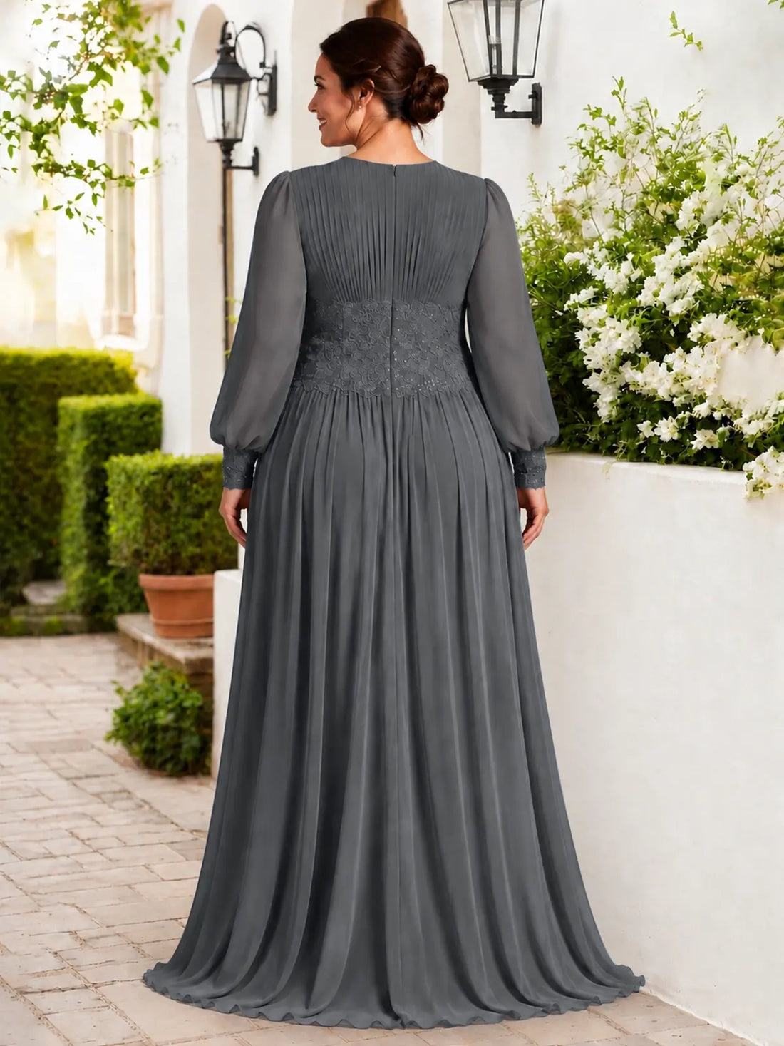 Chiffon Mother of the Bride Dress with Jewel Neckline-Plus Size