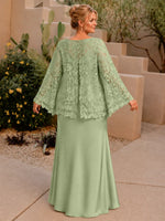 Two-piece Mother of the Bride Dress with Lace Top-Plus Size