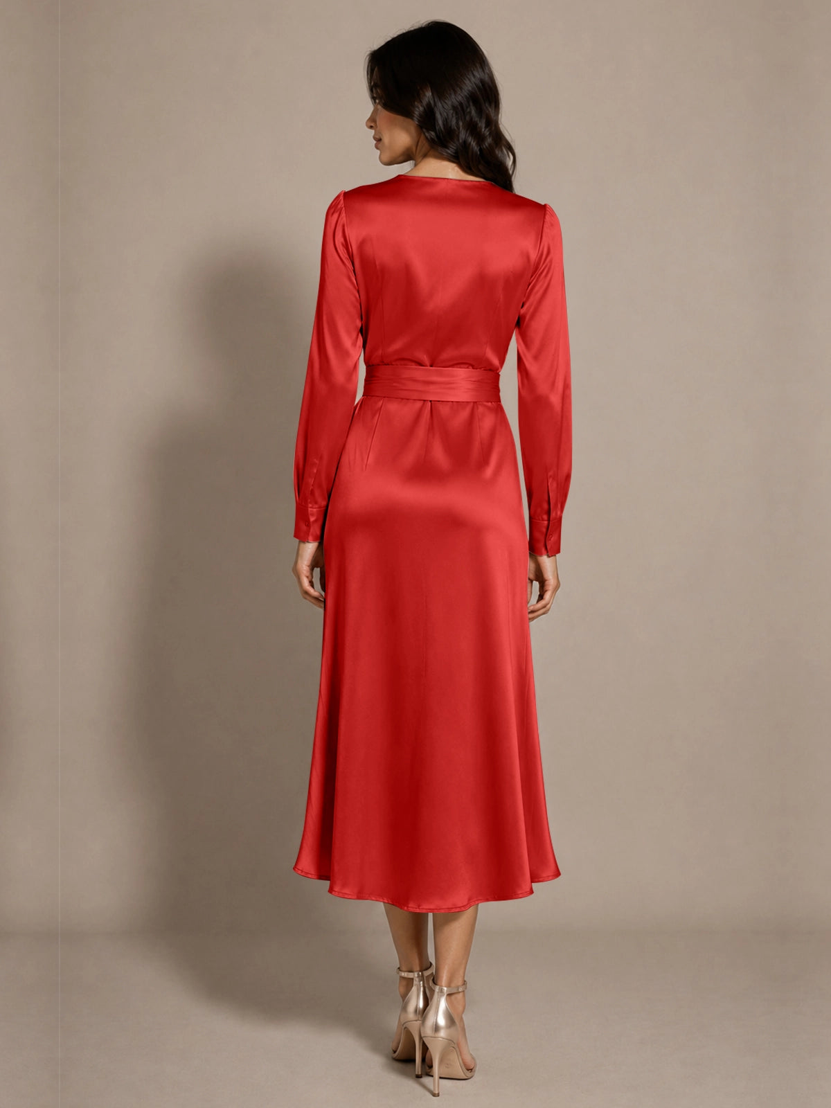 Silk-like Mother of the Bride Dress with Self-Tie Sash 