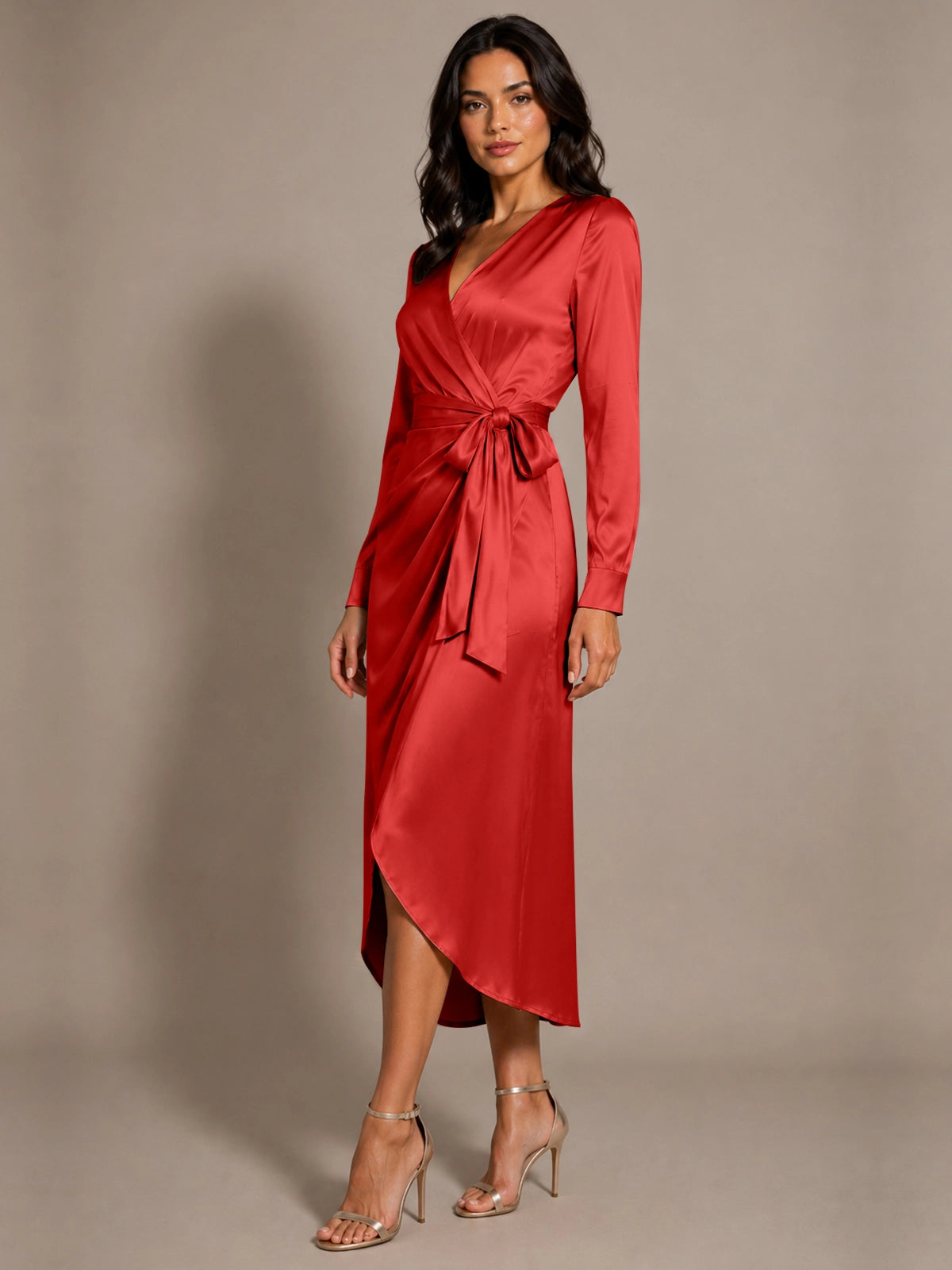 Silk-like Mother of the Bride Dress with Self-Tie Sash 