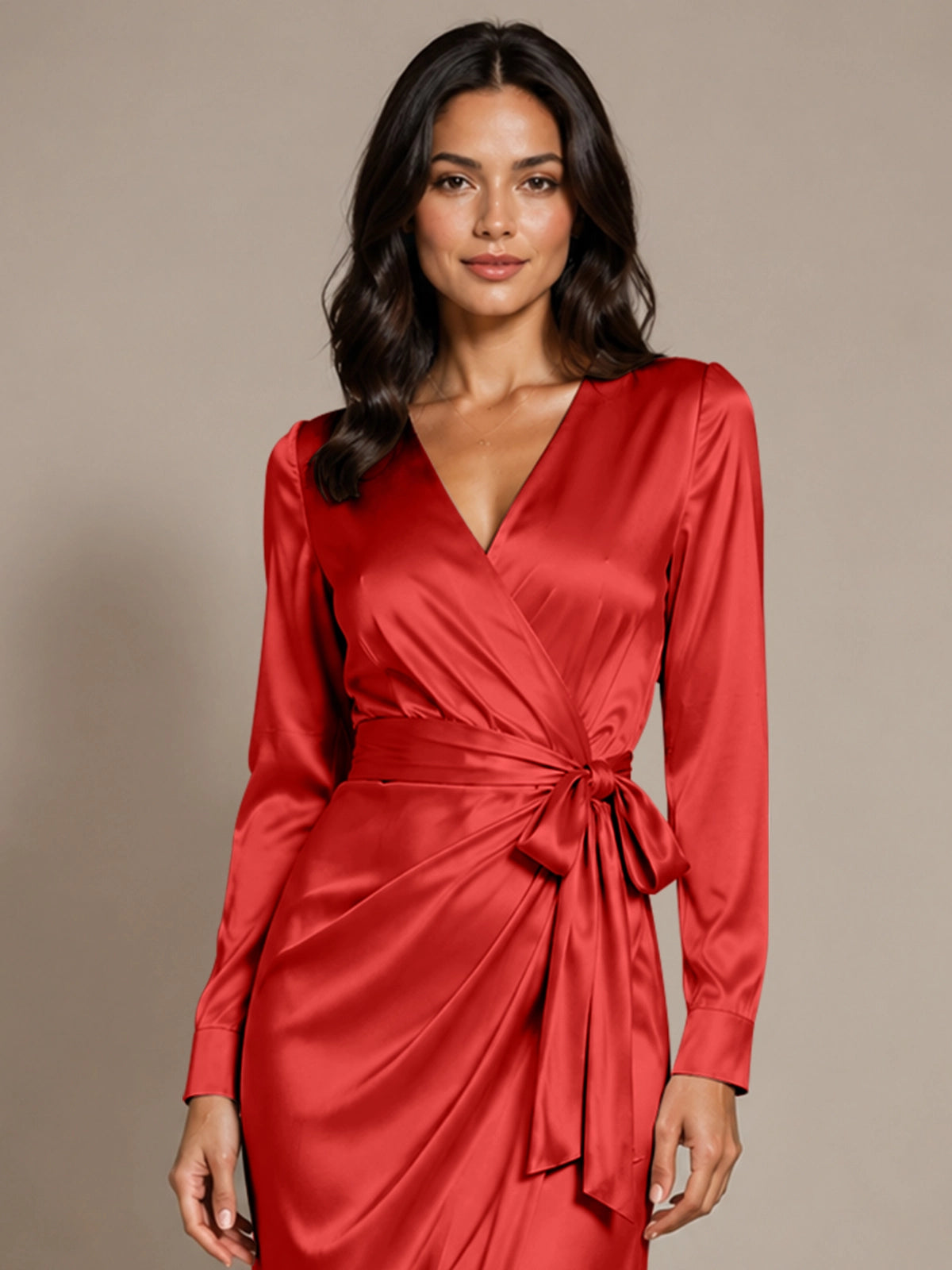 Silk-like Mother of the Bride Dress with Self-Tie Sash 