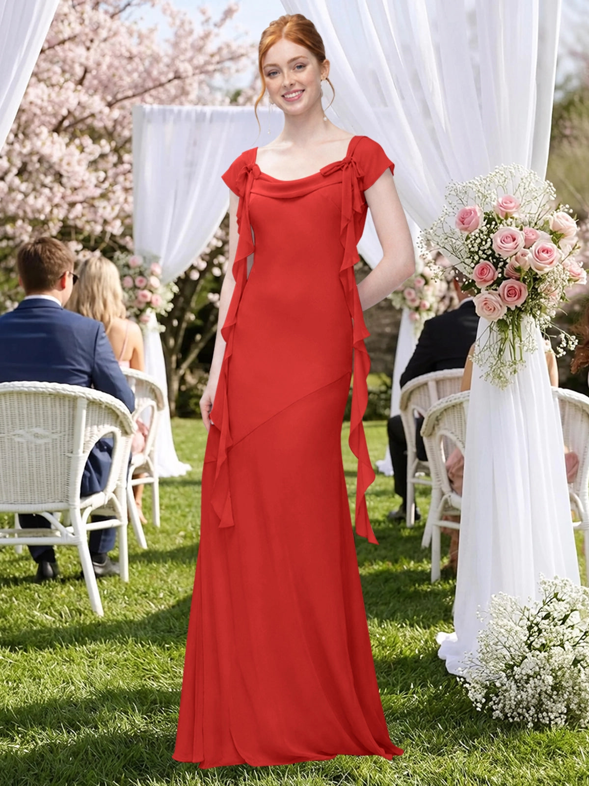 Flowy Ruffle Sheath Bridesmaid Dress 