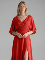 V-neck Slit Ruched Mother Dress 