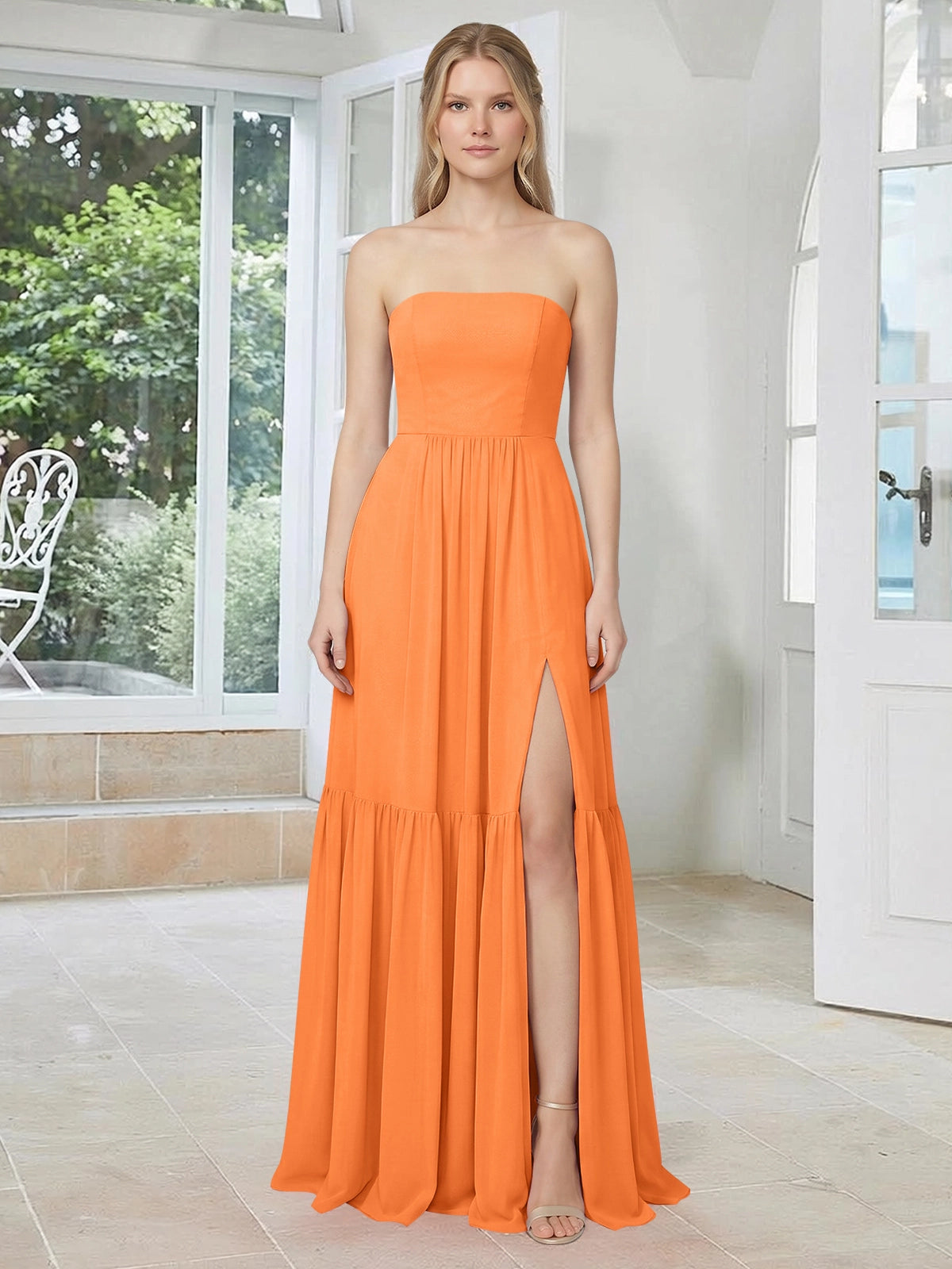 Strapless Bridesmaid Dress with Slit 