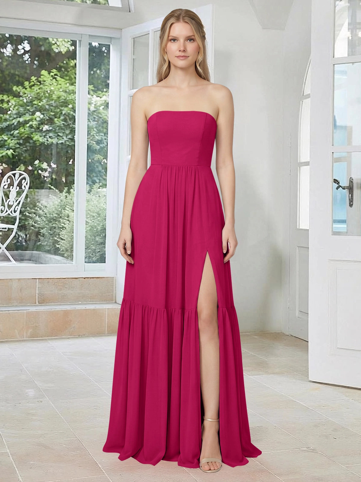 Strapless Bridesmaid Dress with Slit 