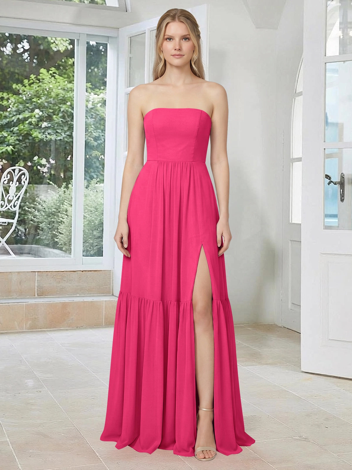 Strapless Bridesmaid Dress with Slit 