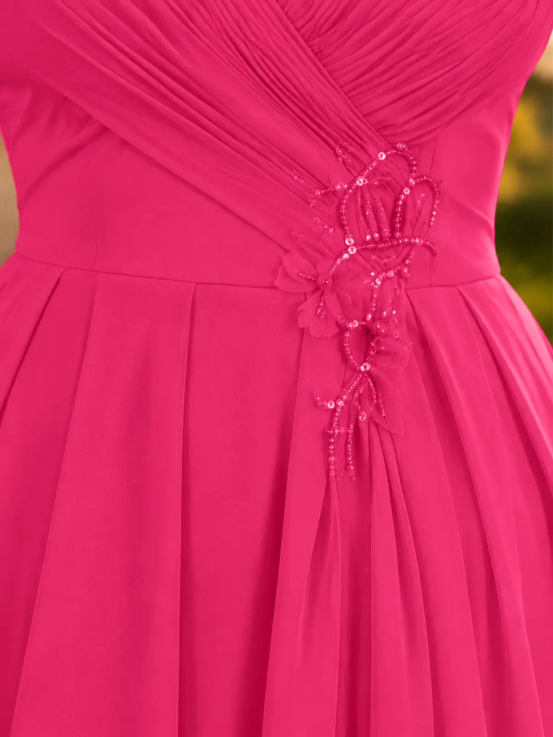 V-neck Pleated Beading Chiffon Dress-Plus Size