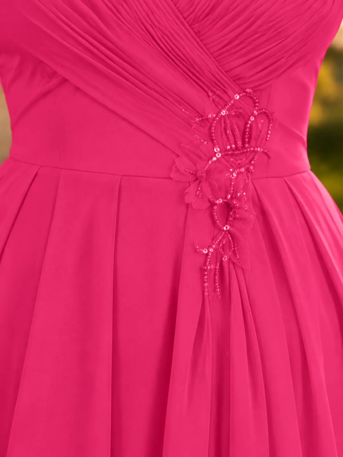 V-neck Pleated Beading Chiffon Dress-Plus Size