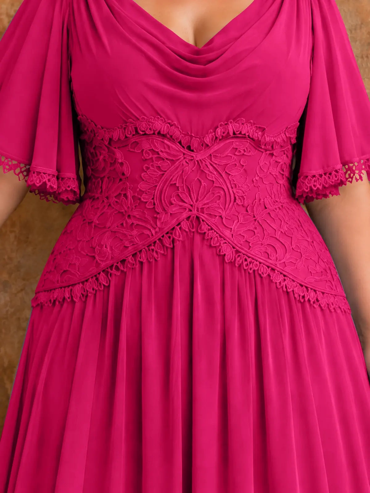 Cowl Neck Mother of the Bride Dress with Applique-Plus Size