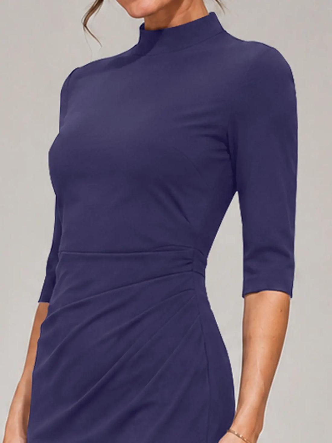 Sheath Mother of the Bride Dress with Mock Neckline-Plus Size