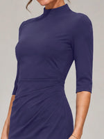Sheath Mother of the Bride Dress with Mock Neckline-Plus Size